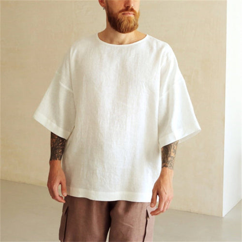 Herren lässiges Leinen-T-Shirt mit übergroßem Schnitt Echoarchiv