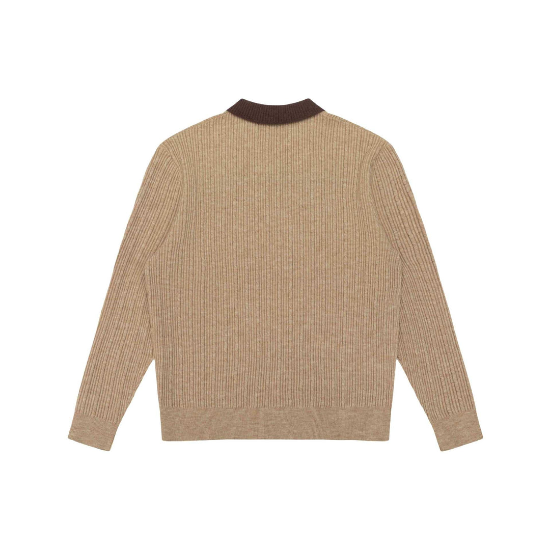 Herren Feinstrukturierter Rippstrick-Polo-Pullover mit Kontrastkragen Echoarchiv