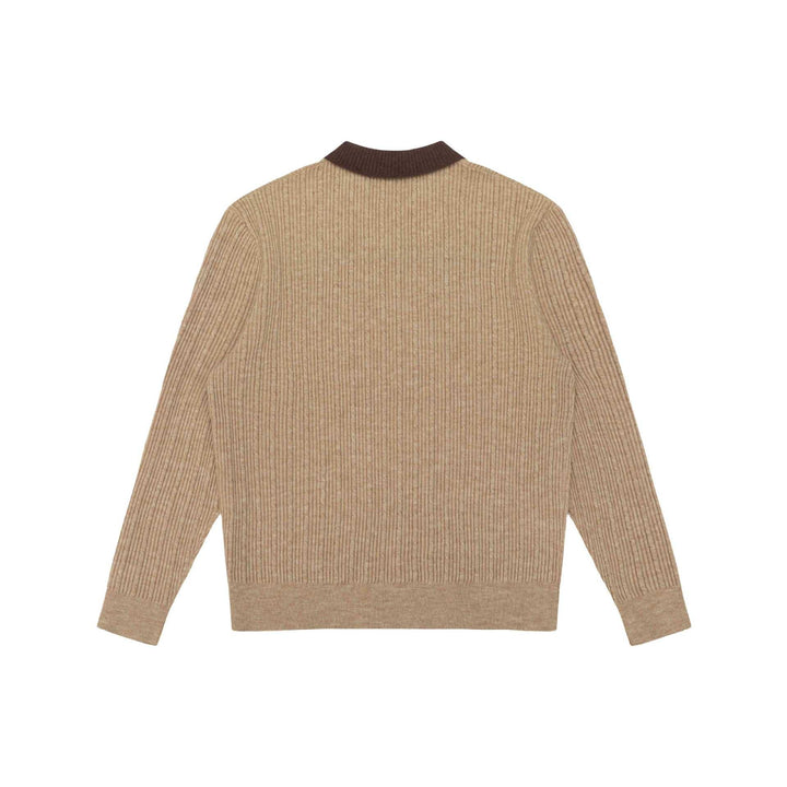 Herren Feinstrukturierter Rippstrick-Polo-Pullover mit Kontrastkragen Echoarchiv