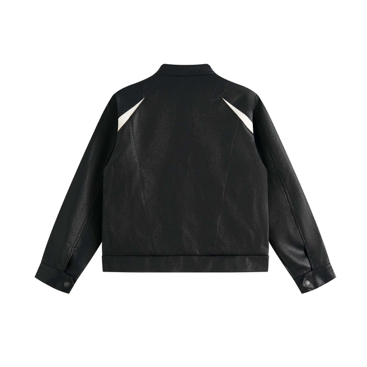 Unisex Boxy-Colorblock-Bomberjacke aus Lederoptik mit hohem Stehkragen Echoarchiv