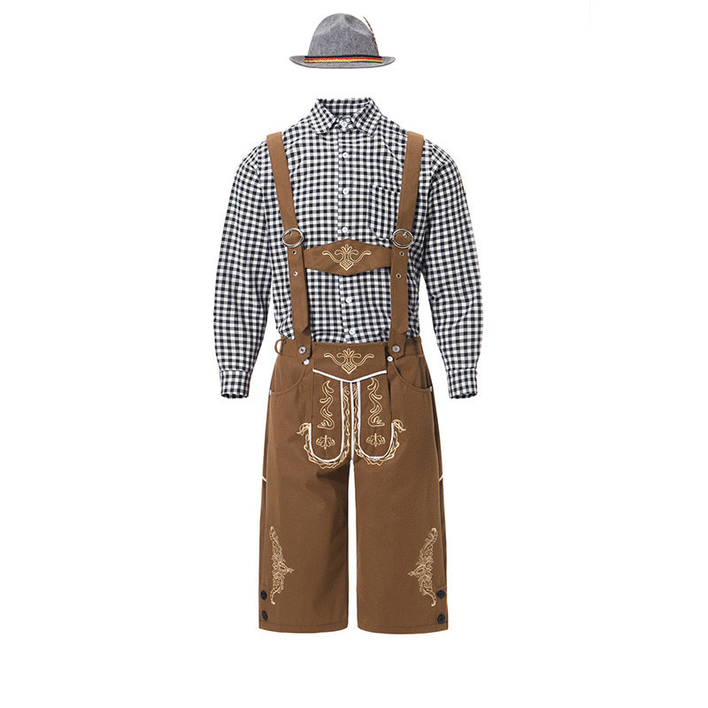 Herren nan bayerisches Trachten-Set Kniebundhose mit besticktem Vorderspiegel und verstellbaren Hosenträgern Echo Archiv