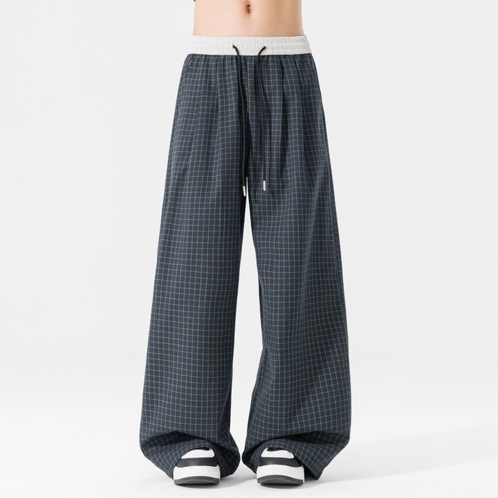 Damen Weite karierte Palazzo-Hose mit elastischem Bund, Tunnelzug & Oversize-Silhouette Echoarchiv