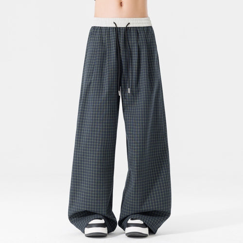 Damen Weite karierte Palazzo-Hose mit elastischem Bund, Tunnelzug & Oversize-Silhouette Echoarchiv