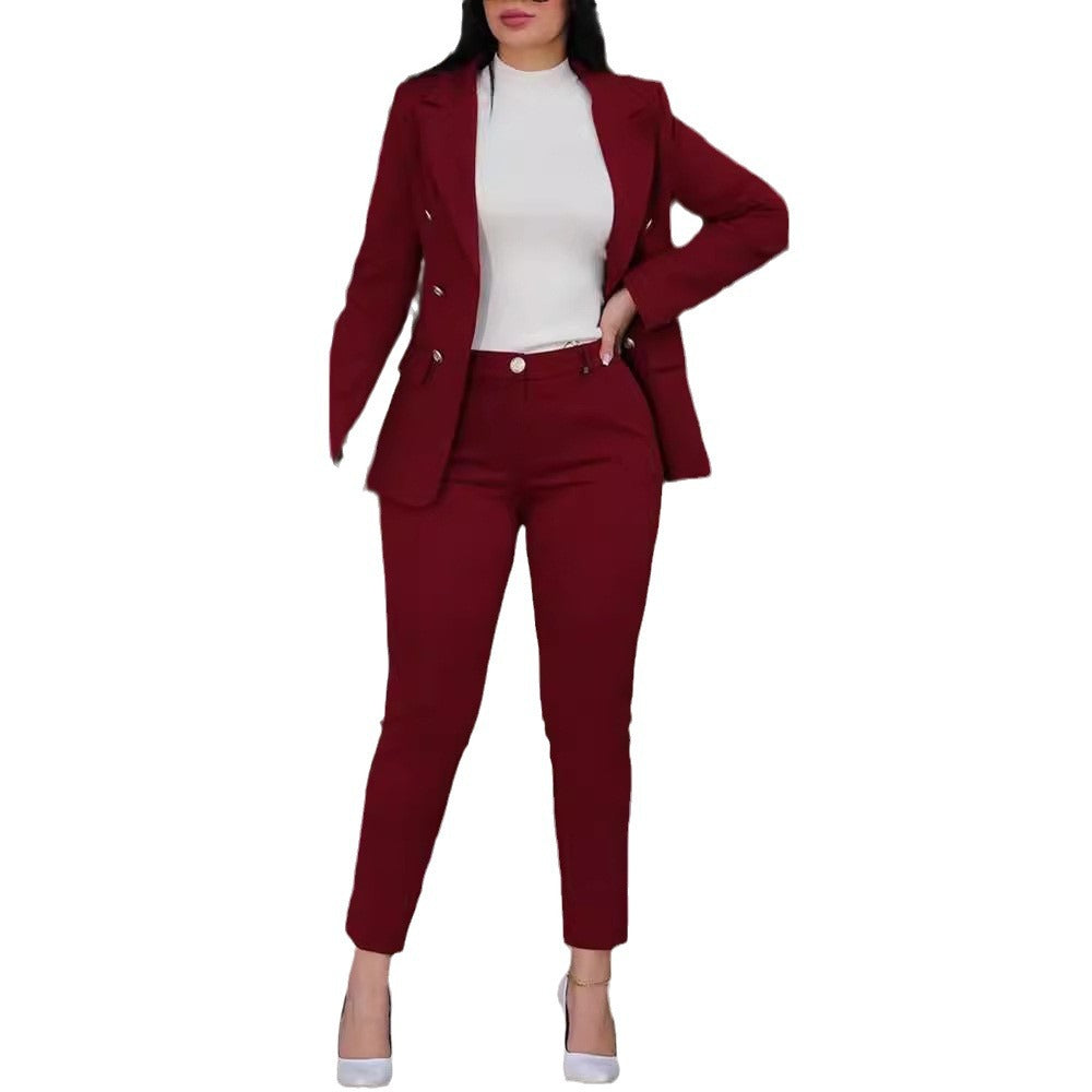 Damen Elegantes Anzug-Set mit tailliertem Blazer und schmalen Hosen Echoarchiv