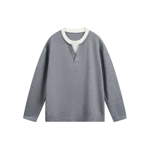 Unisex Lässiges Oversize‑Sweatshirt mit Henley‑Knopfleiste und geripptem Layer‑Kragen Echoarchiv