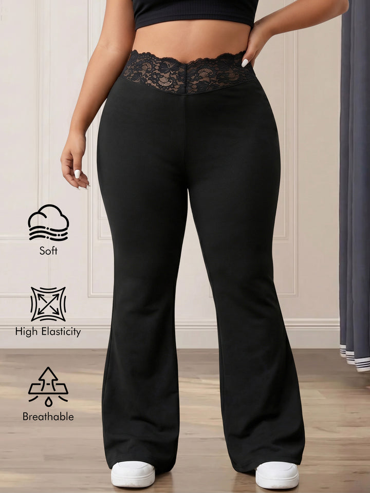 Damen Schlaghose mit hohem Spitzenbund, atmungsaktivem Stretch und sculptendem Sitz echoarchiv-
