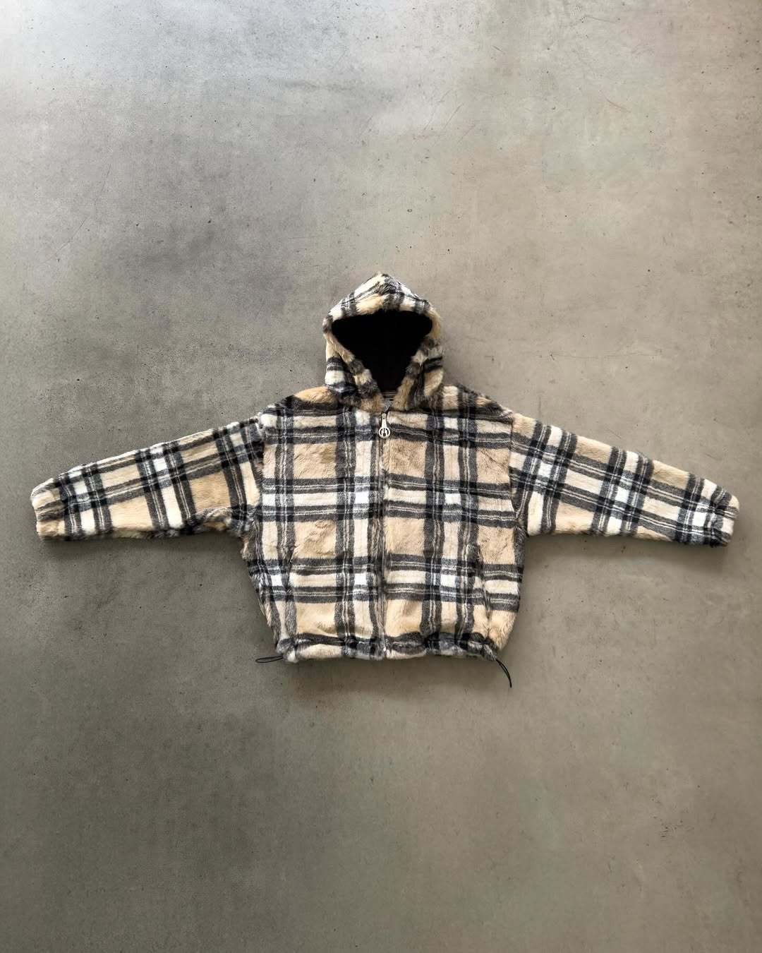 Unisex nan gefütterte Plaid-Fleece-Bomberjacke mit Kapuze Kordelzug und Reißverschlusstaschen Echo Archiv