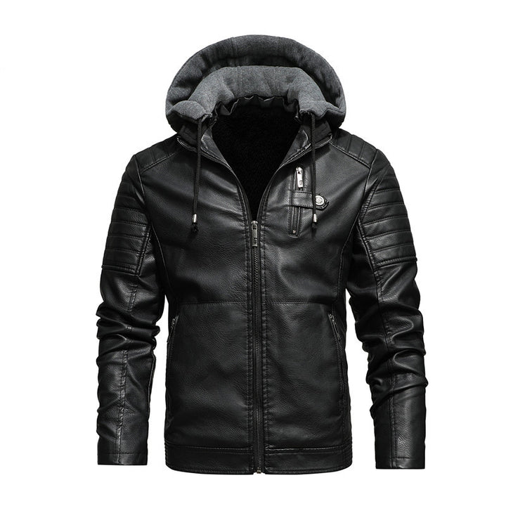 Herren Kapuzen-Lederjacke mit Kunstfellfutter und gesteppter Ärmelstruktur Echoarchiv
