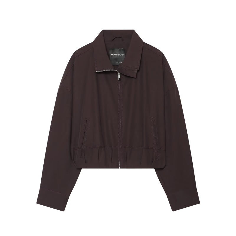 Damen Cropped Boxy‑Jacke mit Reißverschluss, Stehkragen und elastischem Saum Echo Archiv