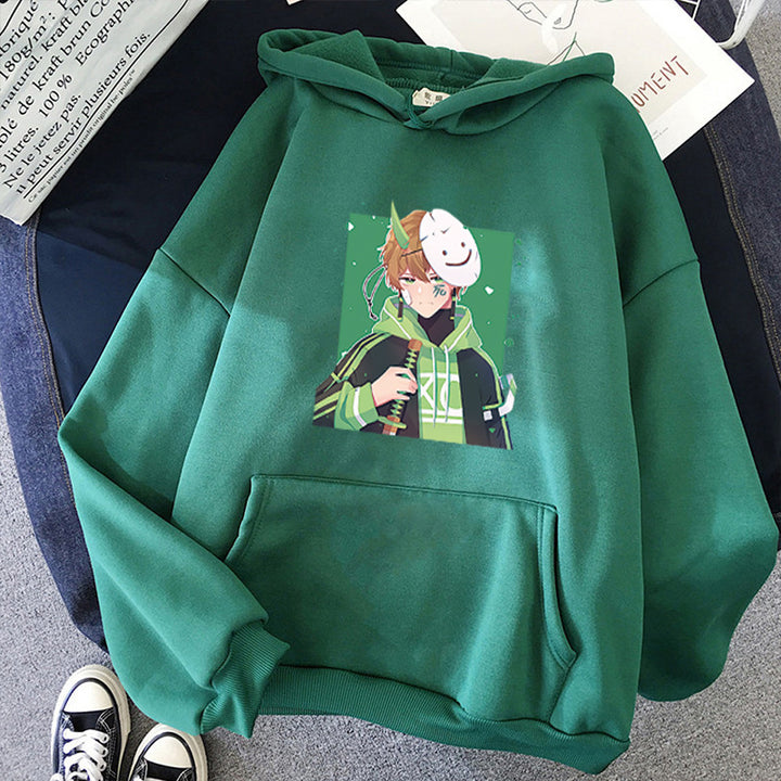 Damen Kapuzenpullover mit geprintetem Manga-Motiv und weichem Fleece-Innenfutter – Auréline