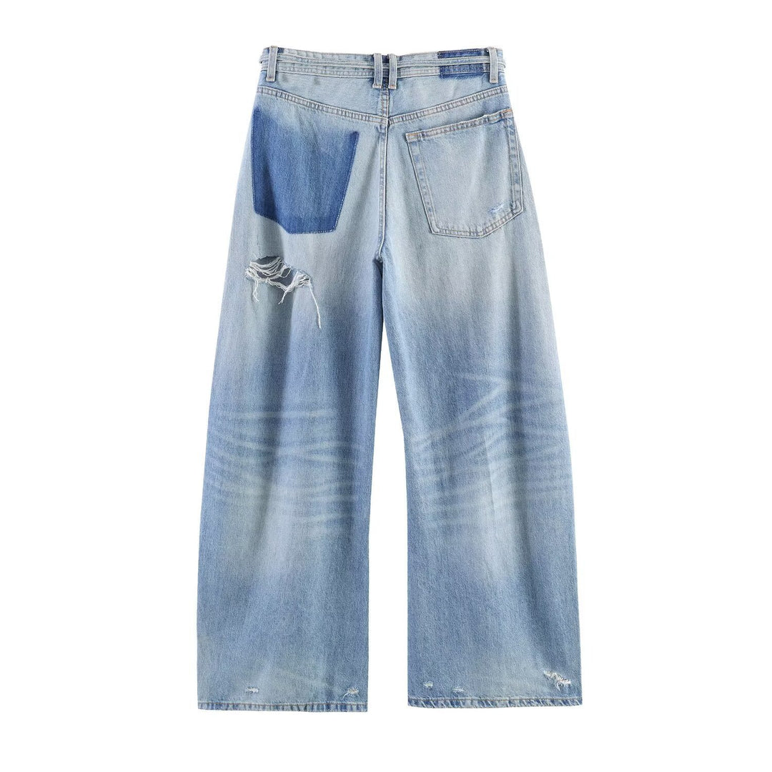 Damen Weite Jeans im Destroyed-Look mit verstellbarem Bund Echo Archiv