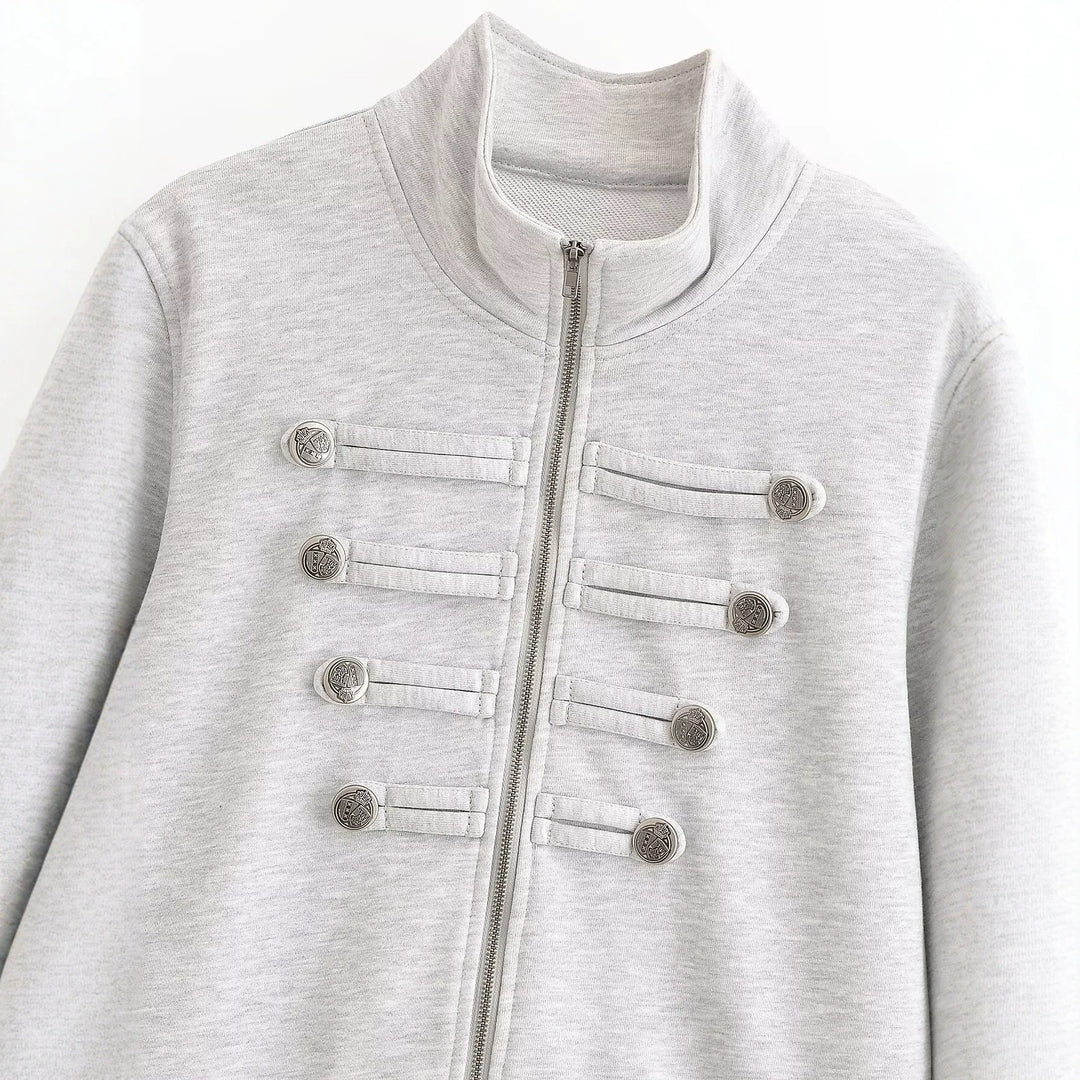 Damen Kurzjacke aus Sweat mit Stehkragen und dekorativer Military-Passe Echo Archiv