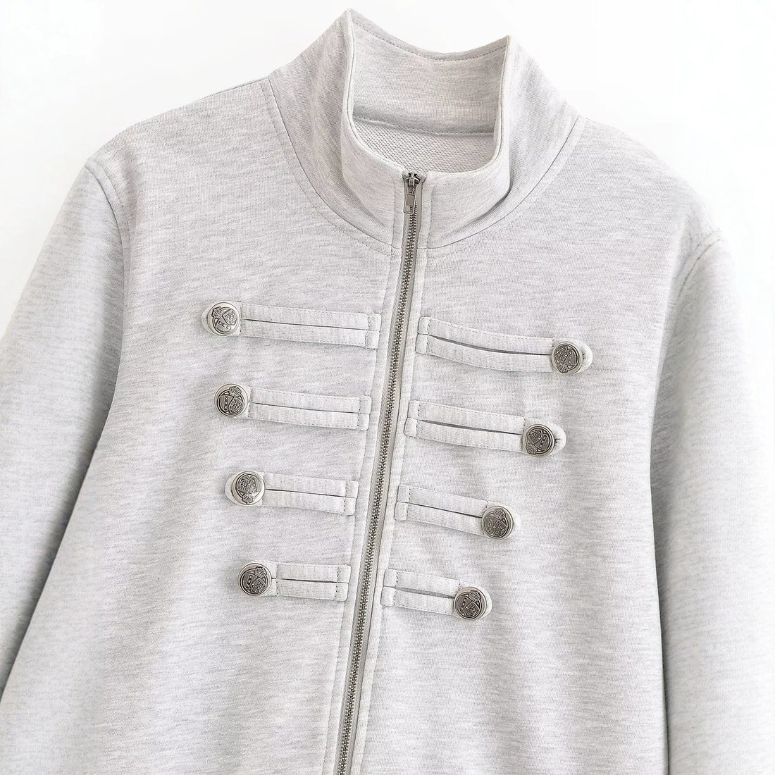 Damen Kurzjacke aus Sweat mit Stehkragen und dekorativer Military-Passe Echo Archiv