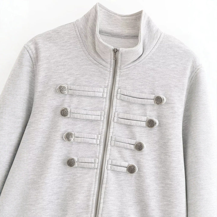 Damen Kurzjacke aus Sweat mit Stehkragen und dekorativer Military-Passe Echo Archiv