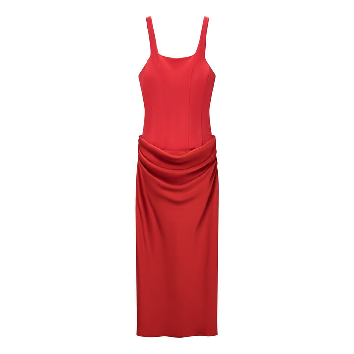 Damen elegantes Midikleid mit raffinierten Drapierungen und verstellbaren Spaghettiträgern Echo Archiv