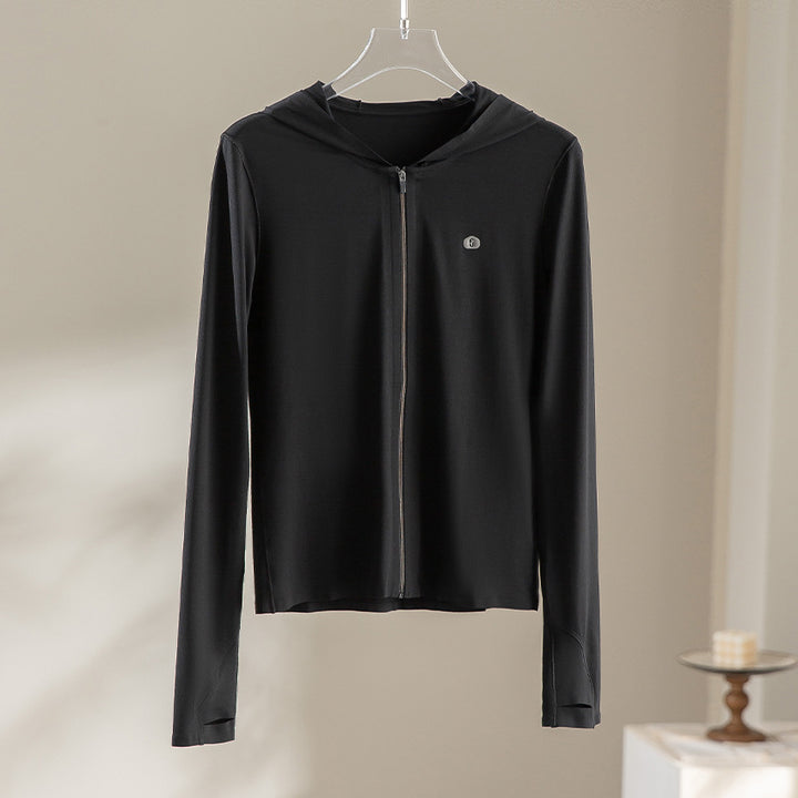 Damen Leichte Kapuzenjacke mit durchgehendem Reißverschluss, Slim‑Fit und Daumenloch Echoarchiv