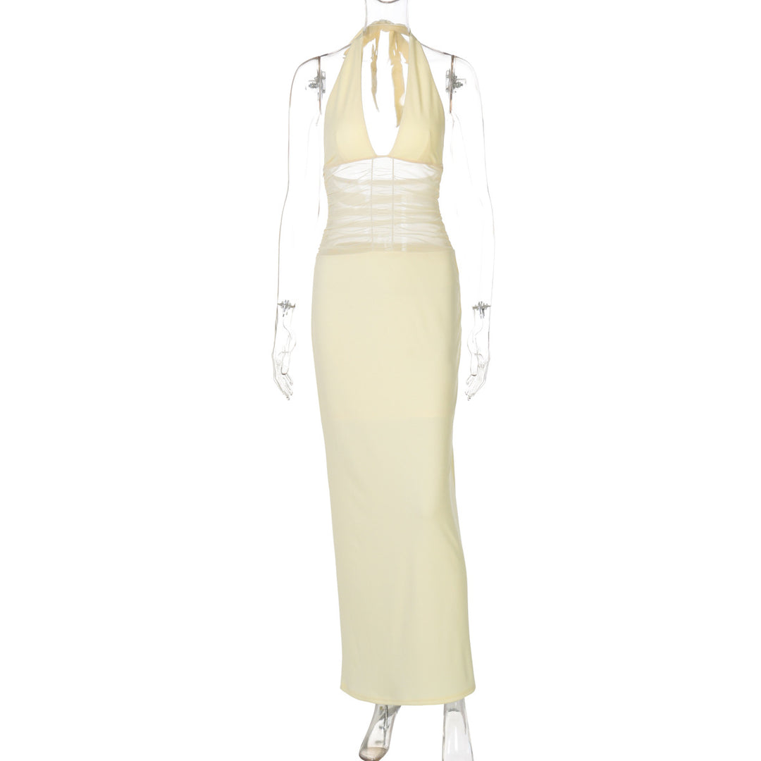 Damen Elegantes langes Kleid mit hochwertiger Drapierung und raffiniertem Halterneck Echo Archiv