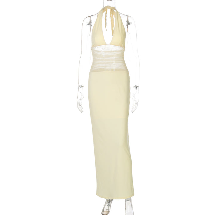 Damen Elegantes langes Kleid mit hochwertiger Drapierung und raffiniertem Halterneck Echo Archiv