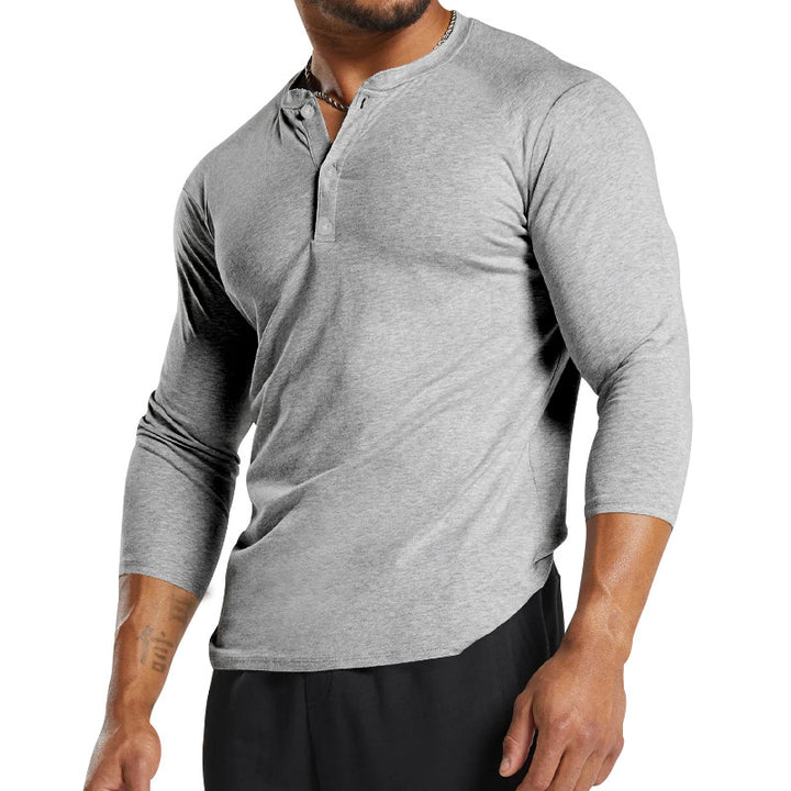 Herren Langarm-Henley-T-Shirt aus atmungsaktivem Baumwollmix mit komfortablem Schnitt Echoarchiv