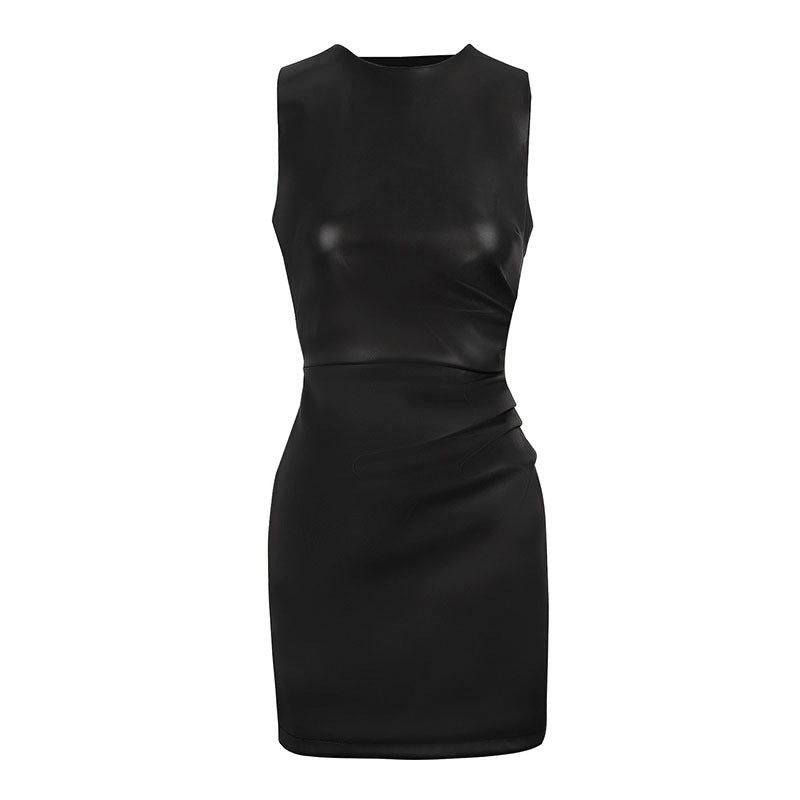 Damen figurbetontes Lederkleid mit elegantem Schnitt und raffinierten Raffungseffekten Echo Archiv