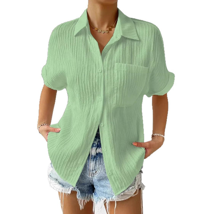 Damen lässige kurzärmlige Bluse mit Struktur und Brusttasche Echo Archiv