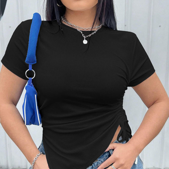 Damen T-Shirt mit seitlichen Riemen und asymmetrischem Schnitt Echo Archiv