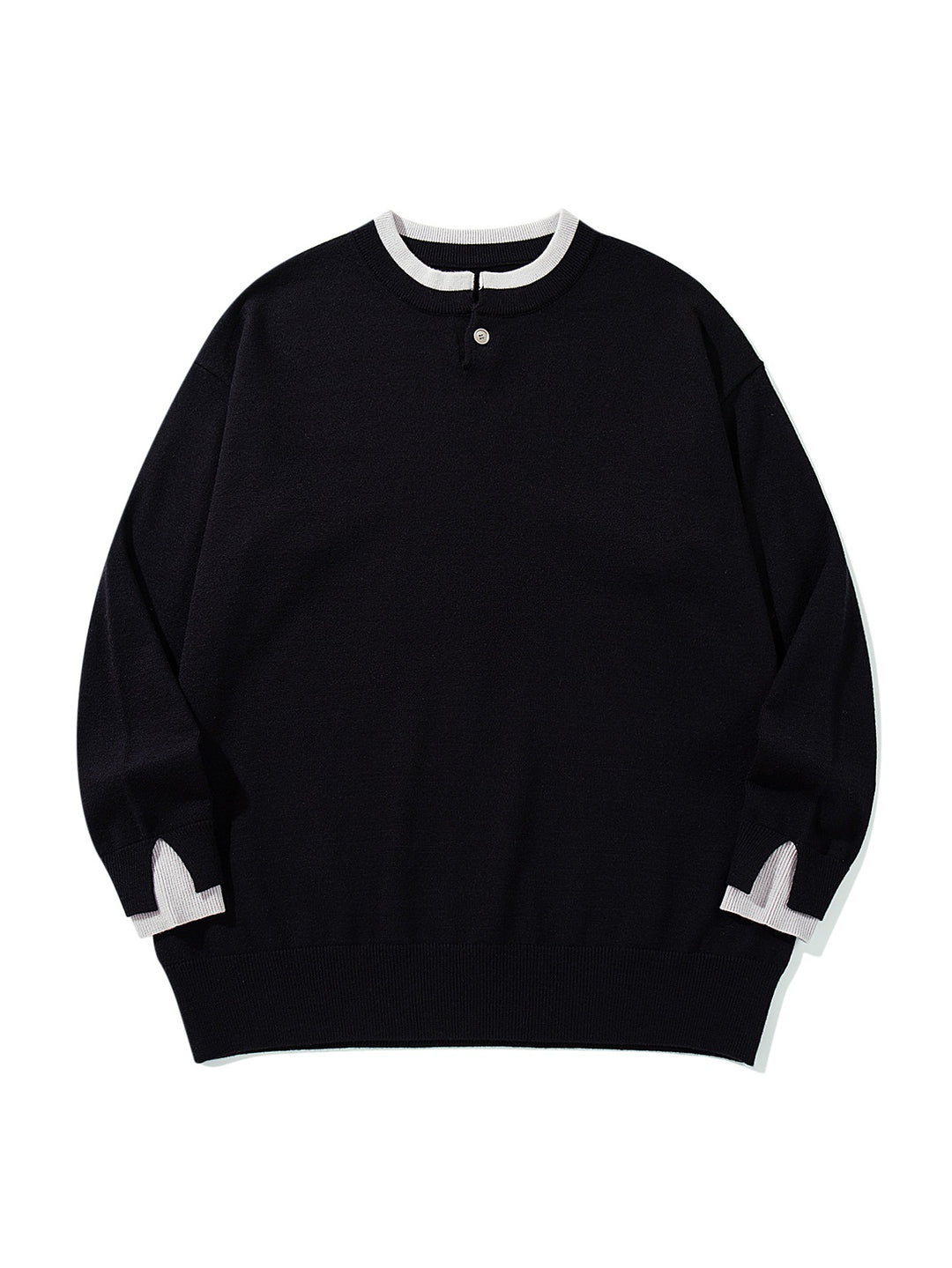 Unisex Oversize-Strickpullover mit kurzer Henley-Knopfleiste und Daumenloch-Manschetten Echoarchiv