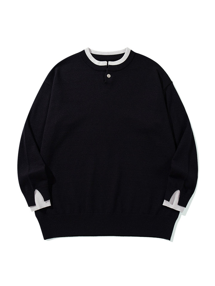 Unisex Oversize-Strickpullover mit kurzer Henley-Knopfleiste und Daumenloch-Manschetten Echoarchiv