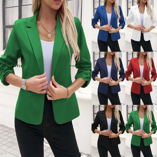 Damen Figurschmeichelnder Blazer mit gerafften Dreiviertelärmeln und schmalem Revers Echoarchiv
