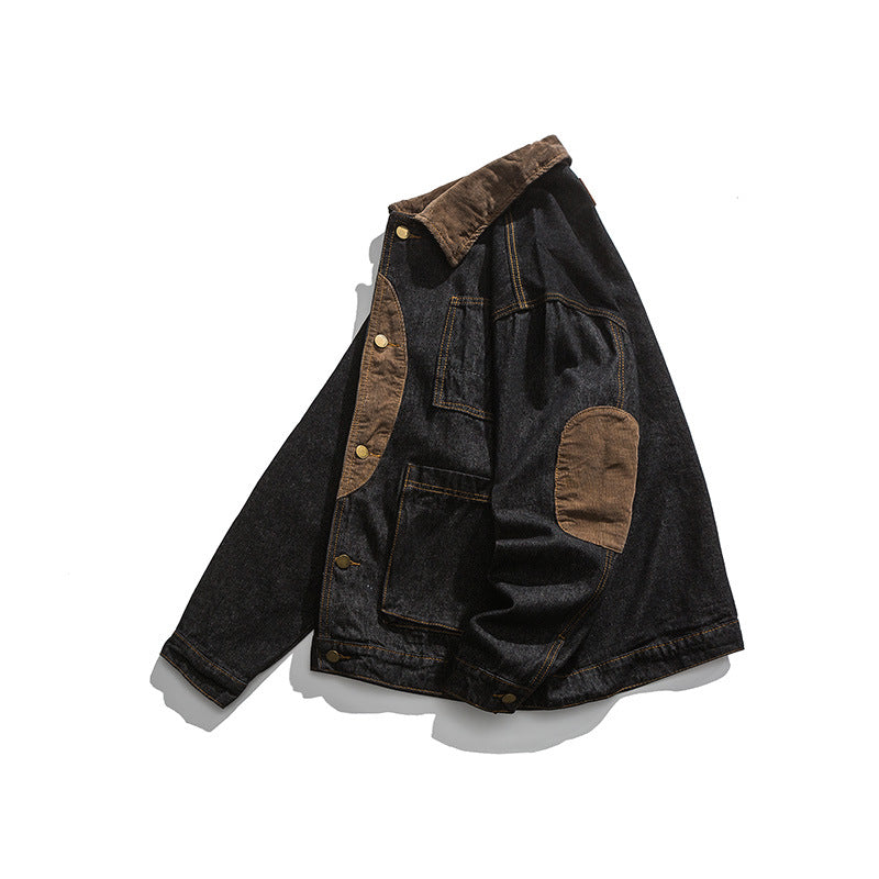 Herren Boxy Denim-Workerjacke mit Cordkragen, Pattentaschen und Ellbogenpatches Echo Archiv