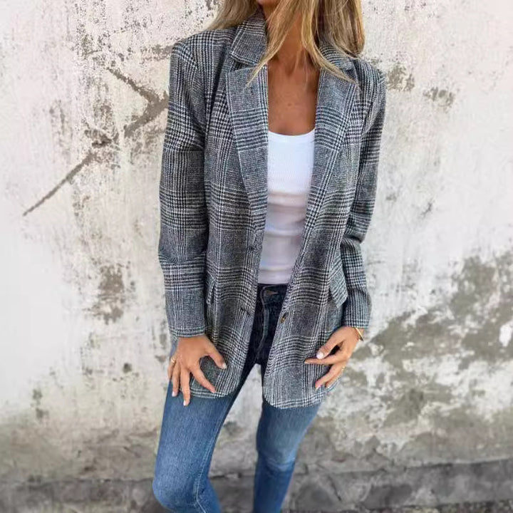 Damen nan oversized Karoblazer mit Reverskragen und aufgesetzten Taschen Echo Archiv