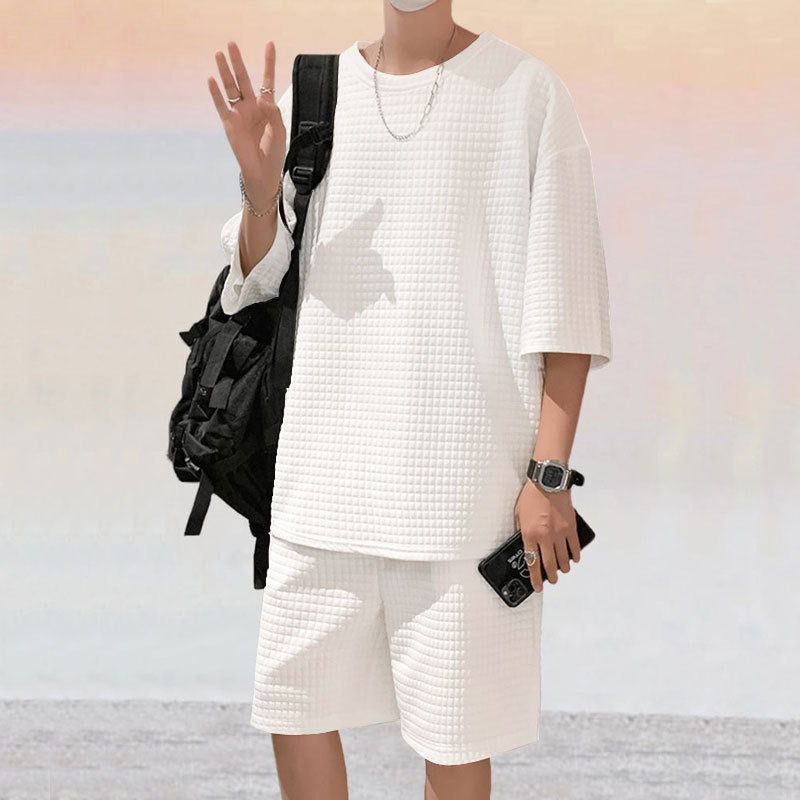 Herren oversized Freizeitsatz mit strukturiertem Oberteil und Shorts Echoarchiv