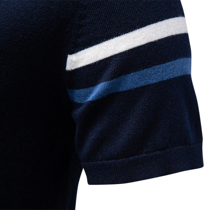 Herren nan feines Baumwollstrickshirt mit Rundhalsausschnitt kurzärmelig und kontrastierenden Ärmelstreifen Echo Archiv