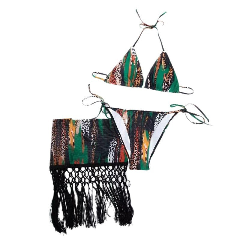 Damen Bikini-Set mit verspieltem Muster und fransigem Pareo Echo Archiv
