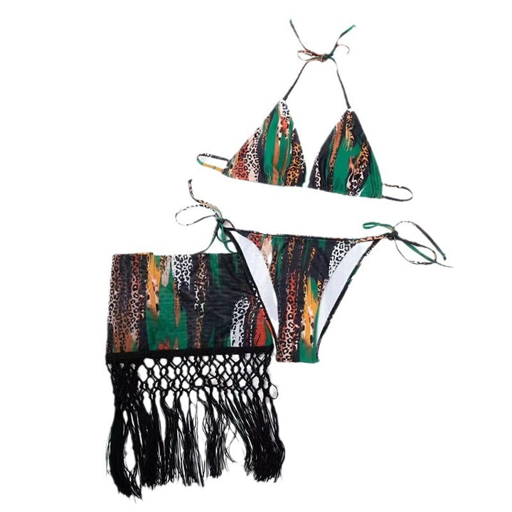 Damen Bikini-Set mit verspieltem Muster und fransigem Pareo Echo Archiv