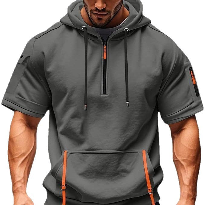 Herren Kurzarm Hoodie mit funktionalen Taschen Echoarchiv