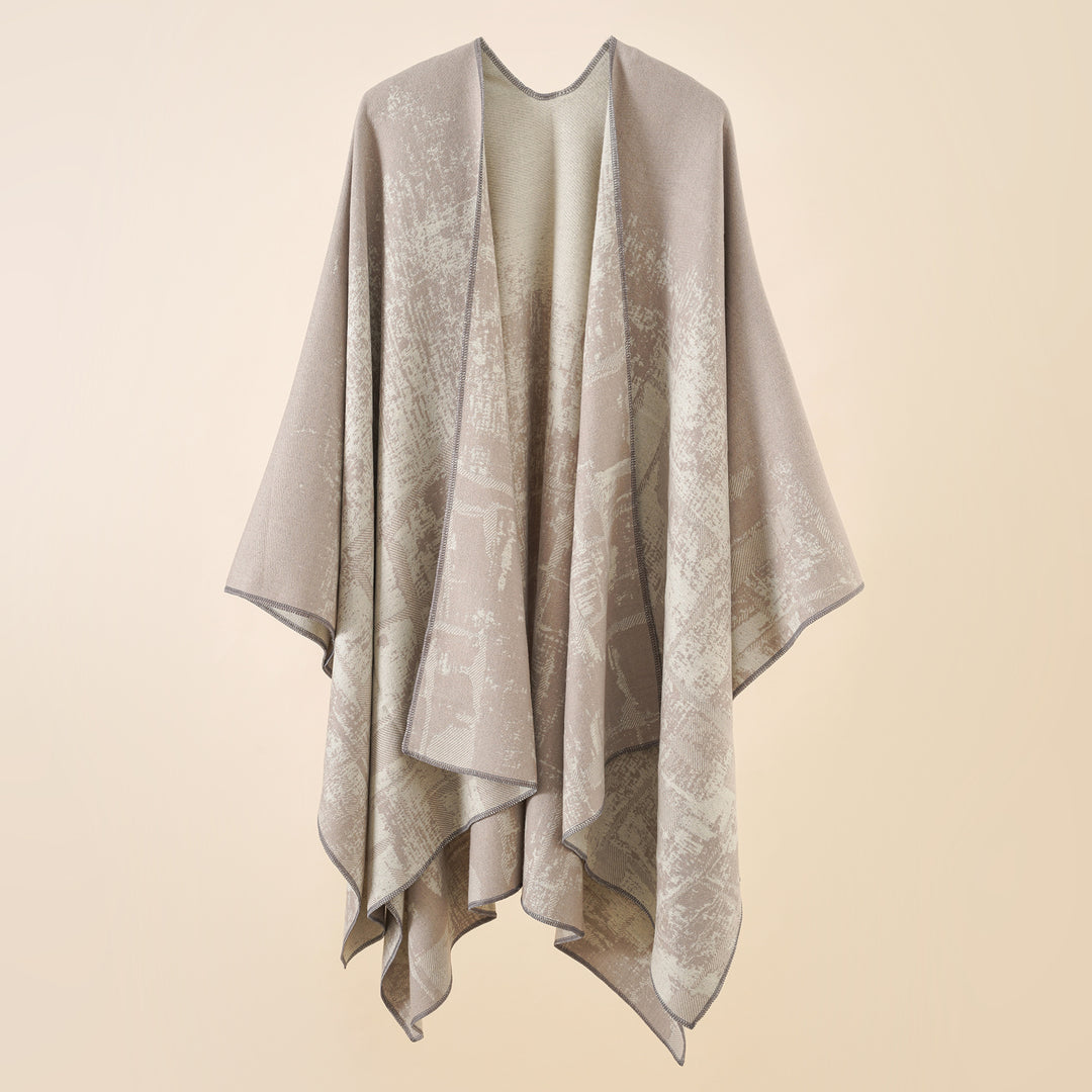 Damen Wollmix-Cape mit grafischem Jacquard, offenem Kimono-Fall und weichfallender Drapierung Echo Archiv