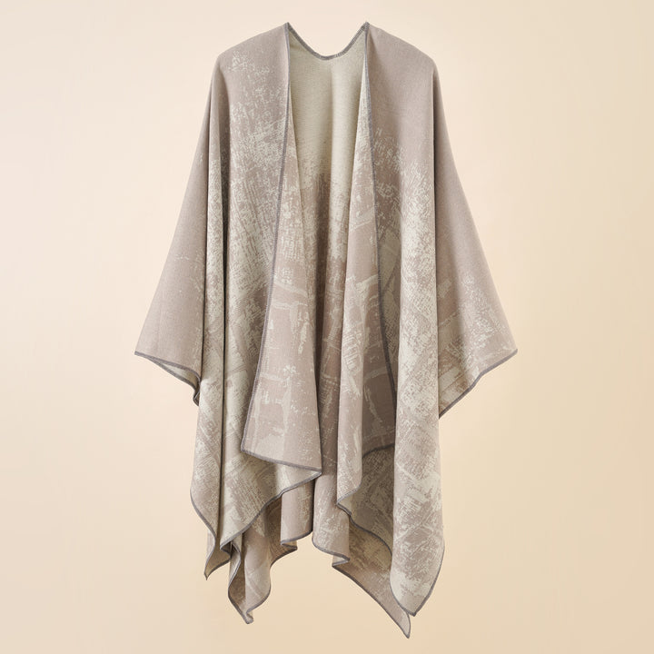 Damen Wollmix-Cape mit grafischem Jacquard, offenem Kimono-Fall und weichfallender Drapierung Echo Archiv
