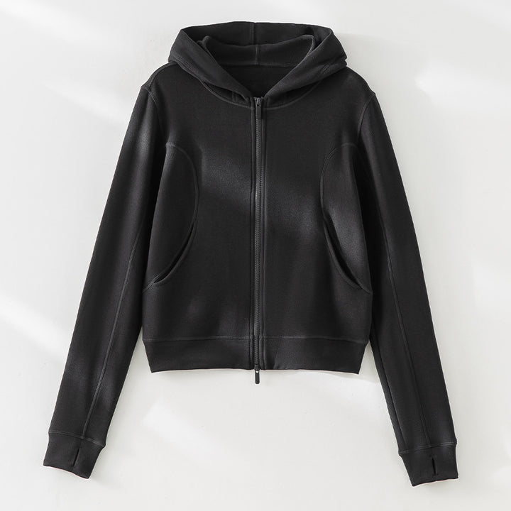 Damen Cropped Kapuzenjacke mit Reißverschluss und konturierten Eingrifftaschen Echoarchiv