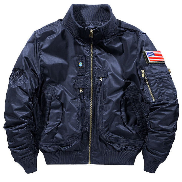Herren nan Piloten‑Bomberjacke mit multifunktionalen Reißverschlusstaschen, Ärmel‑Organizer und hohem Rippenkragen Echo Archiv