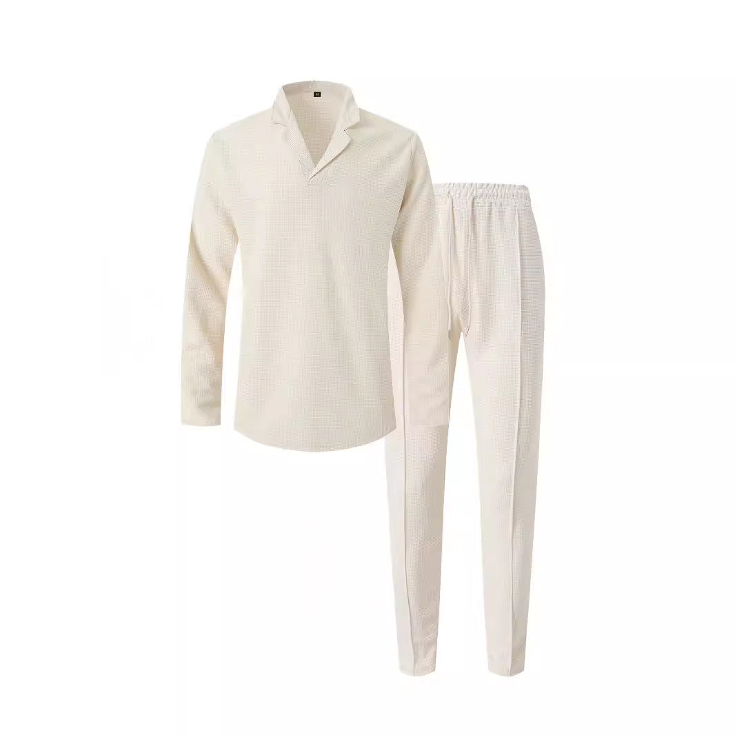 Herren elegantes Freizeit-Set mit modernem Kragen und bequemen Hosen Echoarchiv