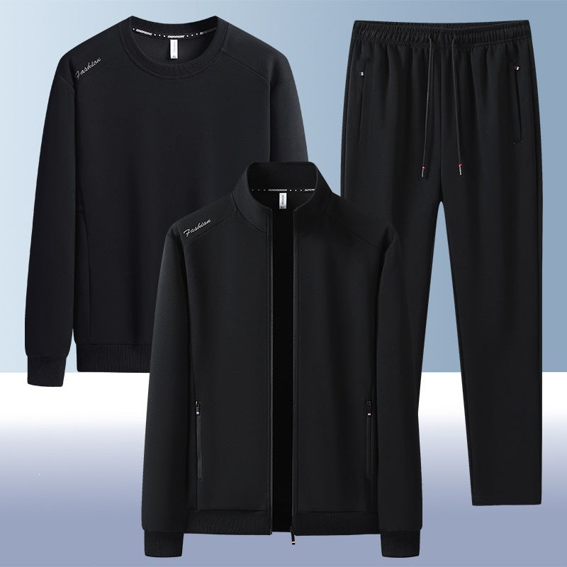 [Herren] Zweiteiliges Trainingsset mit Stehkragen-Zipjacke, Rundhals‑Sweatshirt und konisch geschnittener Jogginghose aus atmungsaktivem Fleece Echoarchiv