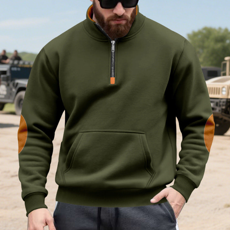 Herren sportlicher Pullover mit halbem Reißverschluss und praktischem Kängurutasche Echoarchiv