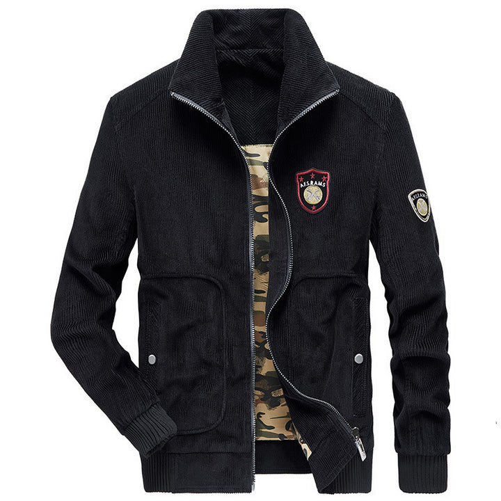 Herren Kordjacke mit Reißverschluss, Stehkragen und Camouflage-Futter – Taviero