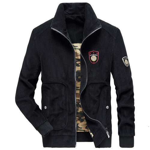 Herren Kordjacke mit Reißverschluss, Stehkragen und Camouflage-Futter – Taviero