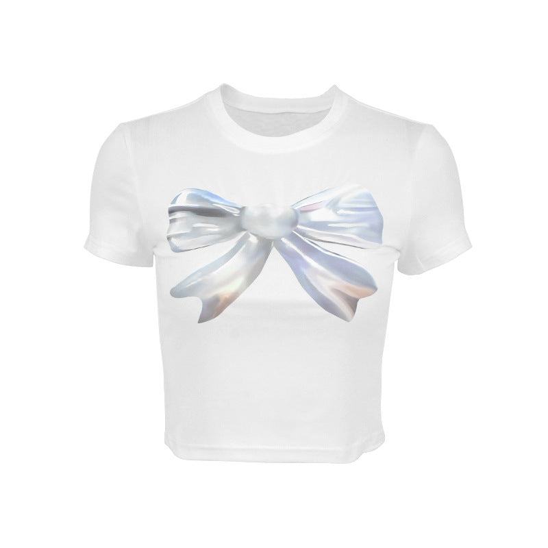 Damen cropped T-Shirt mit einzigartigem 3D-Design einer Schleife Echo Archiv