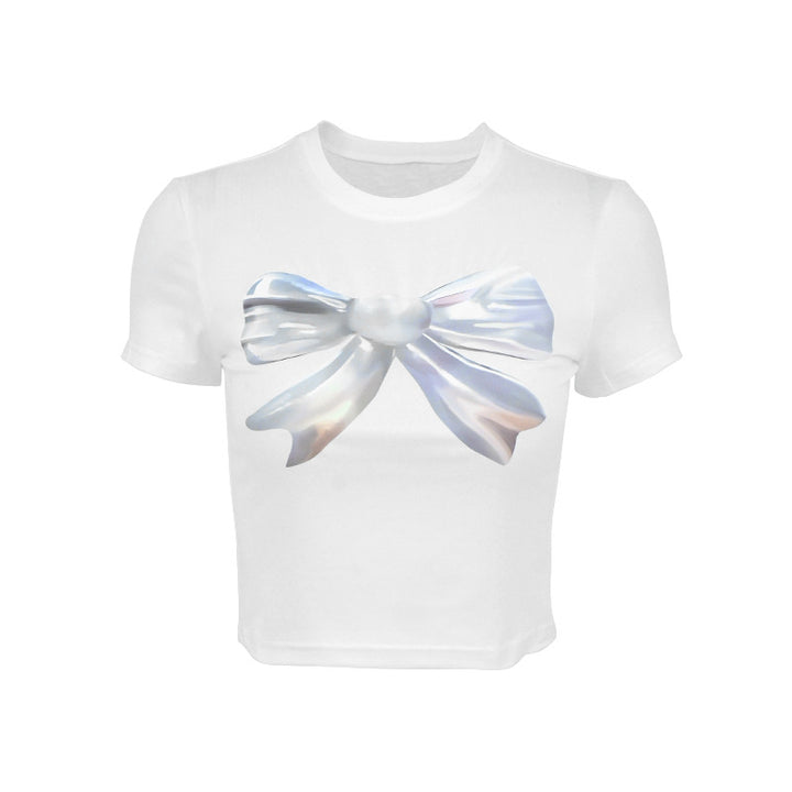 Damen cropped T-Shirt mit einzigartigem 3D-Design einer Schleife Echo Archiv