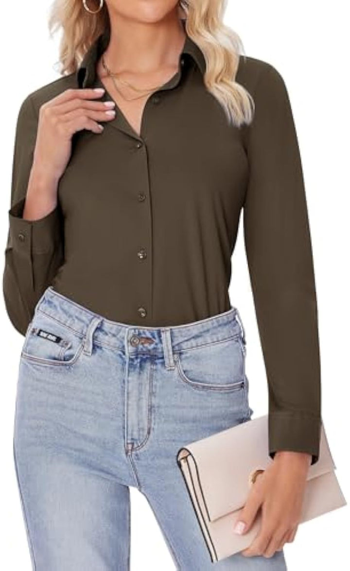 Damen Klassische Viskose-Stretch Hemdbluse mit Kentkragen und Manschetten – Maréline