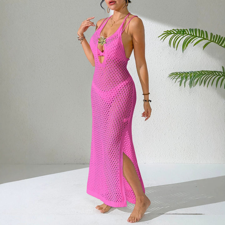 Damen eleganter unifarbener Netz-Strandüberwurf Echo Archiv