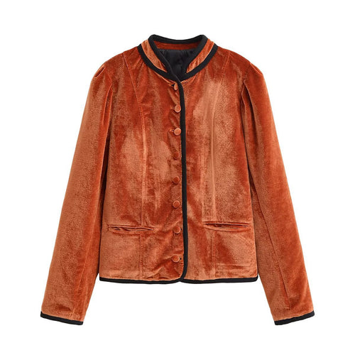 Damen Samtjacke im Blazer-Stil mit Stehkragen und bezogenen Knöpfen Echo Archiv